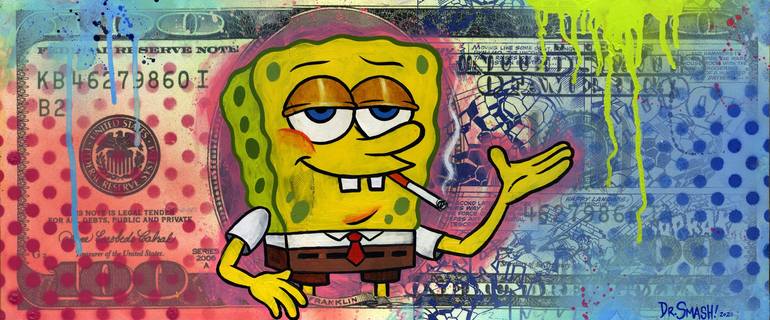 Spongebob Smoking Painting by Dr Smash | Saatchi Art