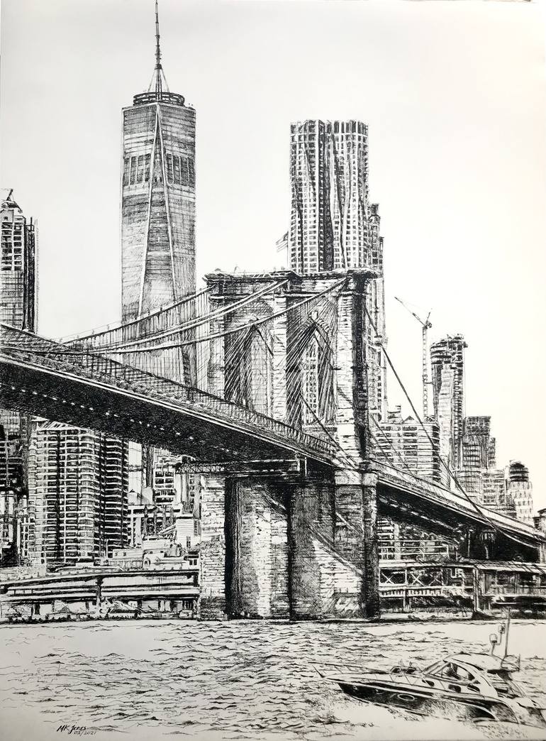 Brooklyn Bridge Drawing by Monika Jones | Saatchi Art
