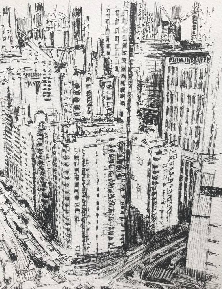 Original Fine Art Architecture Drawing by Monika Jones