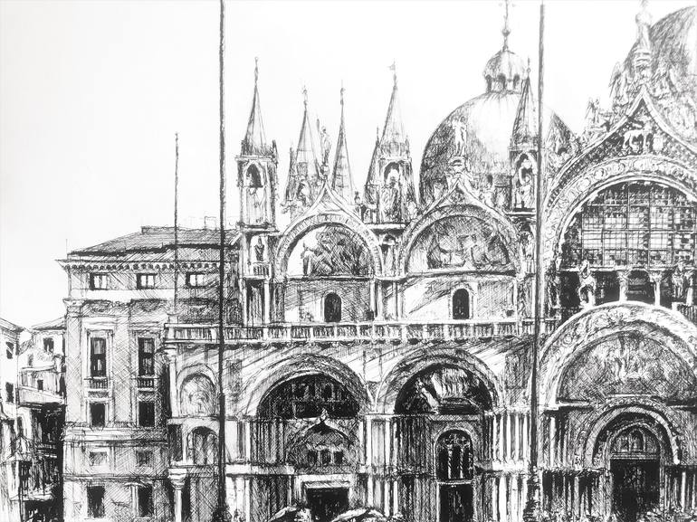 Original Fine Art Architecture Drawing by Monika Jones