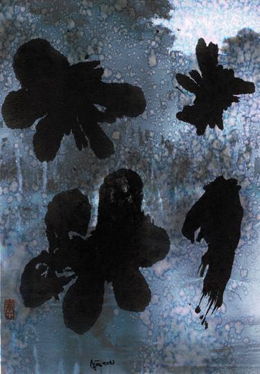 Black Flowers in Evening Rain thumb