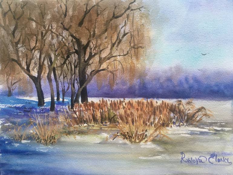 Winter on the Dnieper Painting by Olena Rublova | Saatchi Art