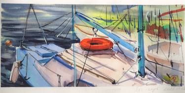 Original Expressionism Boat Paintings by Olena Rublova