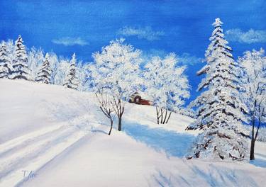 Winter landscape - Oil painting Original art thumb