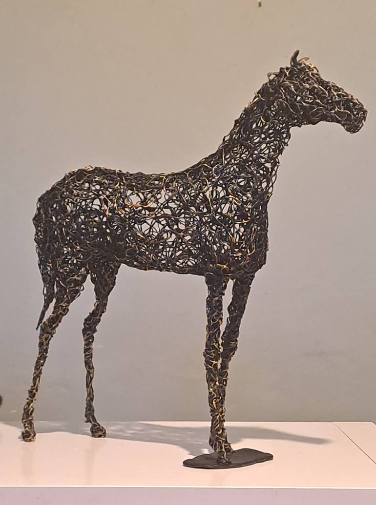 Original Black & White Horse Sculpture by Katarina Crawford