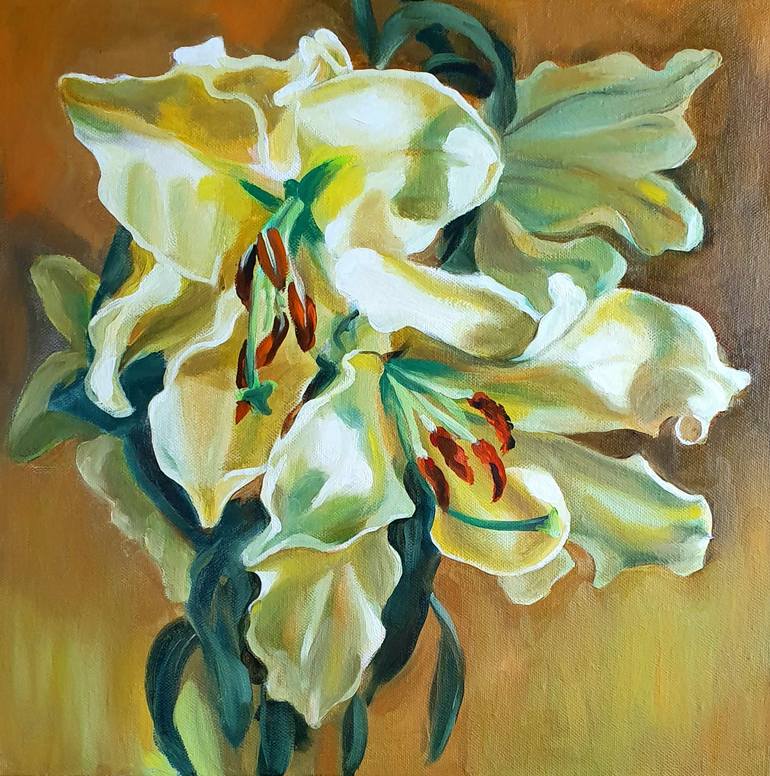 Etude lillies 4 Painting by Nadiezda Petraitiene | Saatchi Art