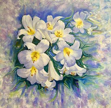 Original Art Deco Floral Painting by Lia Kelekhsaeva