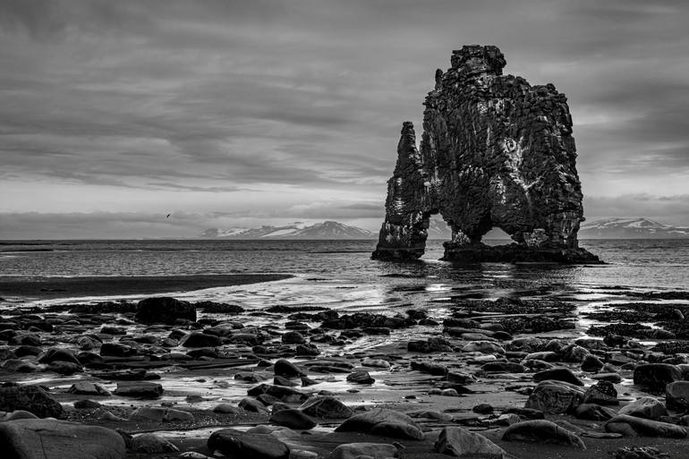 Original Landscape Photography by Bernard Werner | Documentary Art on Paper | Hvitserkur in Shades of Gray
