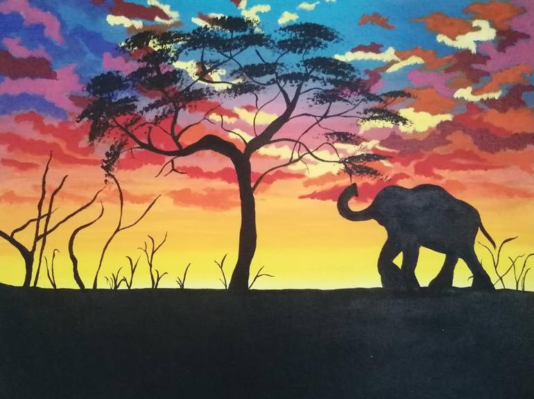 African Sunset Painting by Kristina Brierley | Saatchi Art