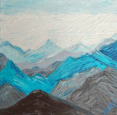 The Alps. Mountain peaks - Oil on canvas panel. thumb