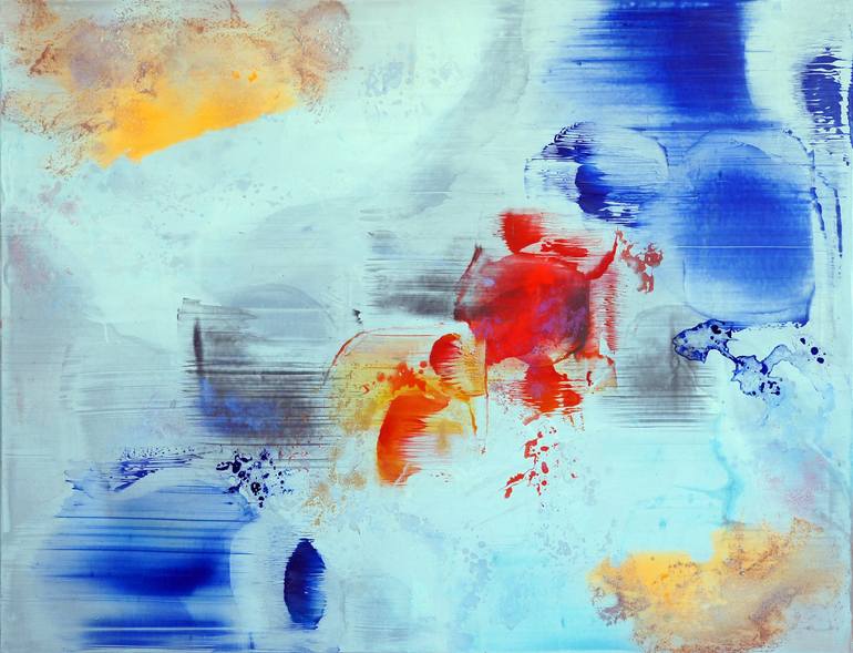 淡い波の金箔抽象画 PALE WAVES ABSTRACT W/ GOLD LEAF – Artbar