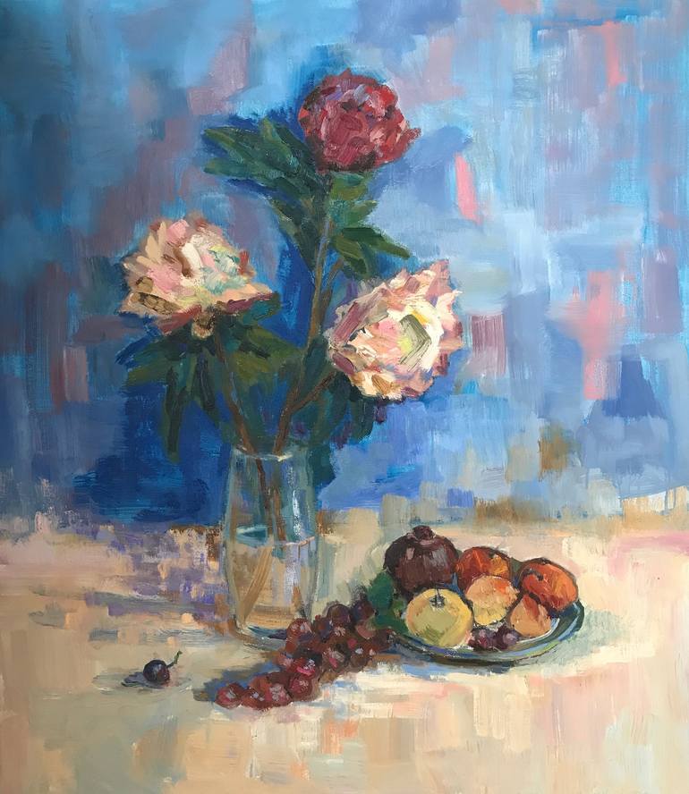Peonies still life Painting by Roman Zlenko | Saatchi Art