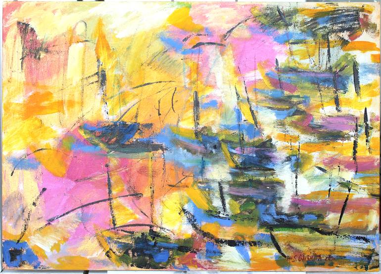 Original Abstract Expressionism Beach Painting by Serge Gavrilita