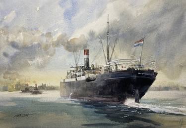 Original Ship Painting by Wal Marsh