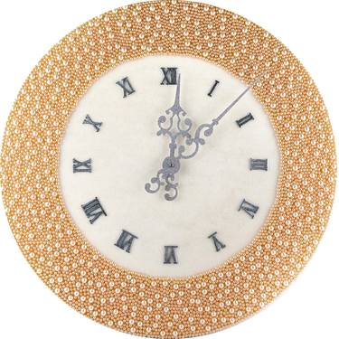 Designer wall clock with pearl and epoxy resin. thumb