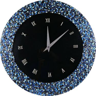 Designer wall clock with opal, pearl and epoxy resin. thumb