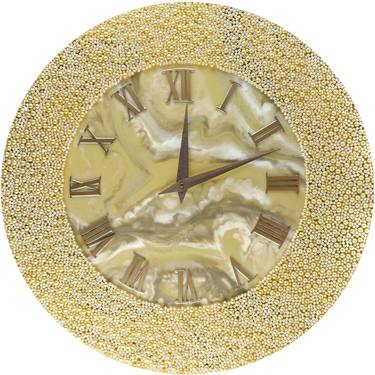 Designer wall clock with pearls and epoxy resin. thumb