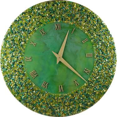 Exclusive wall clock with malachite, citrine and epoxy resin. thumb