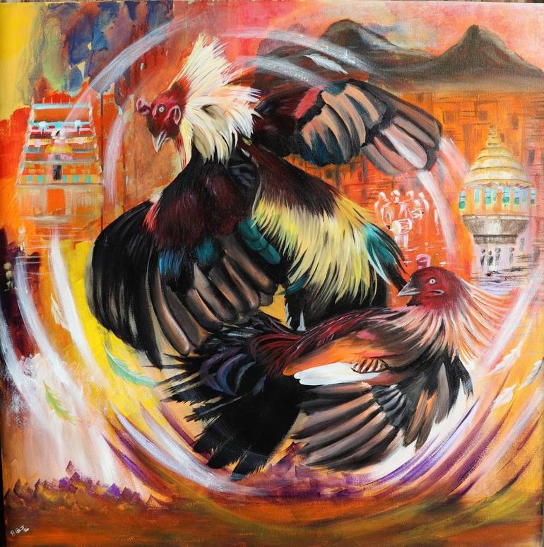 ROOSTER FIGHT Painting by Monika Balasubramanian Saatchi Art