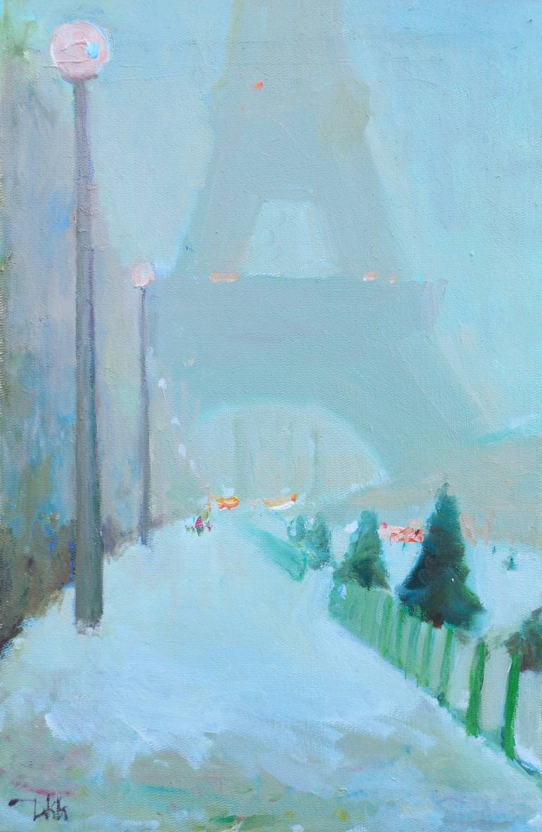Original Landscape Painting by Dilshod Khudayorov | Abstract Art on Canvas | WINTER IN PARIS