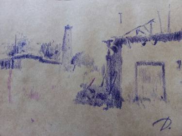 Graphic with pastel on paper Village thumb