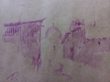 Graphics drawing with pastel on paper Village thumb