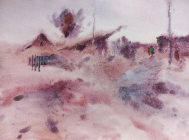 Abstract interior red watercolor painting Village thumb