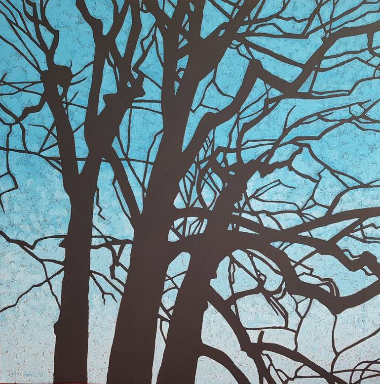 winter tree silhouette painting