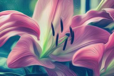 Pink Lily flower, painting oil, nature, beautiful, flowers thumb