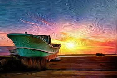 Aground  beach, painting oil, nature, sunrise, sunset thumb