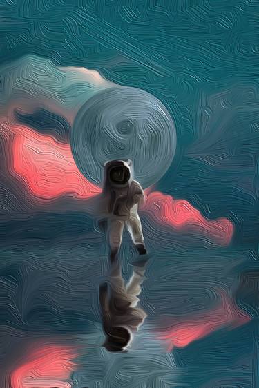 Outer Space landscape, painting oil, cloud, sky, astronaut, scifi thumb