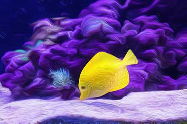 Yellow little fish animal, painting oil, nature,yellow, purple thumb