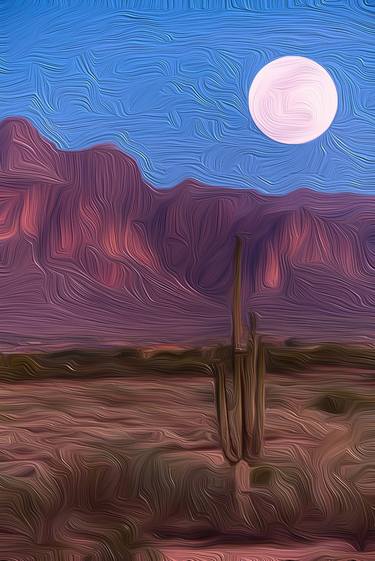 Full Moon  landscape, painting oil, nature, sunrise, sunset thumb