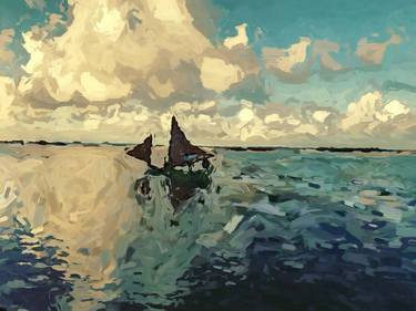 Old Sunset ocean, sea, painting oil, nature, sailing thumb