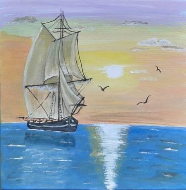 Original Impressionism Sailboat Painting by Audrone Balsiene