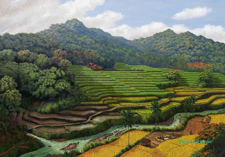 Landscape in Priangan #011 Painting by Tyas Febrian Rachman | Saatchi Art