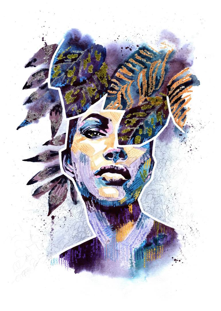 Honesty - Small Colorful Wall Art, Watercolor Woman Portrait, Modern Expressionist Interior Artwork Painting By Valeria Amirkhanyan | Saatchi Art