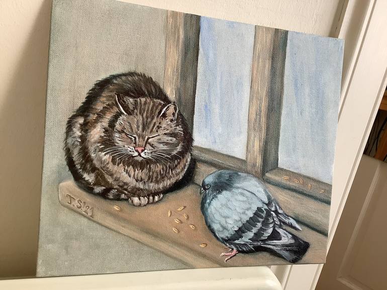 Original Impressionism Cats Painting by Tatiana Clark 