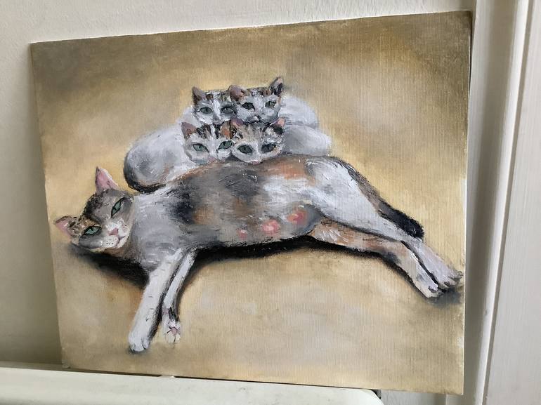 Original Realism Cats Painting by Tatiana Clark 