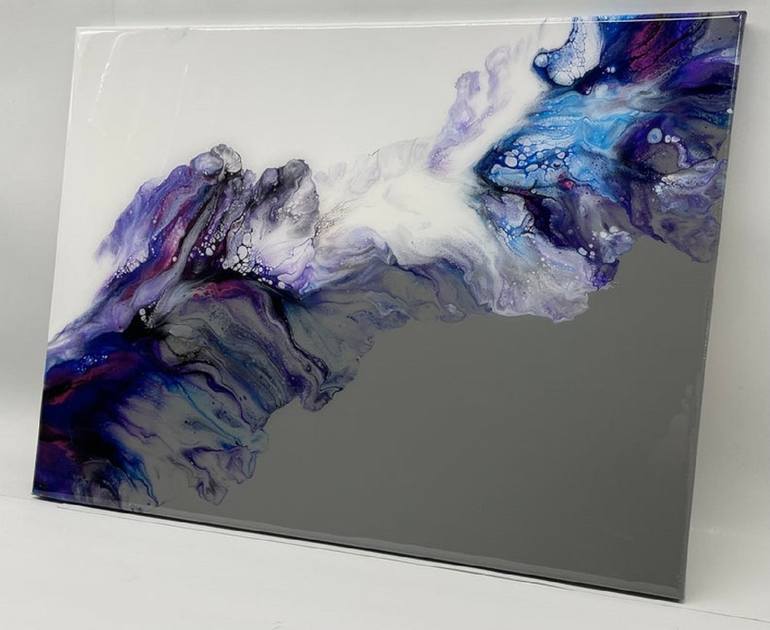 Large Modern Abstract Canvas Art White Gray and Purple Painting with Resin  Painting by Fluid L