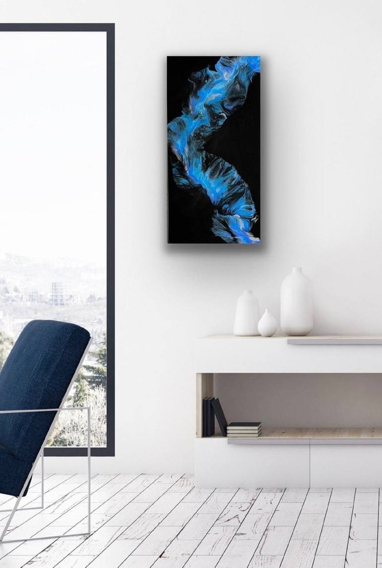 Black And Blue 15 X 30 Abstract Fluid Art Epoxy Resin Acrylic Canvas  Painting Wall Home Decoration Painting By Fluid L | Saatchi Art