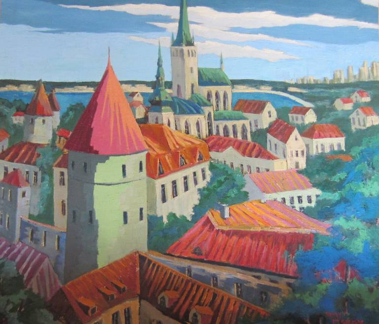 Tallinn old town. St.Olay´s church Painting by vitali tashkov | Saatchi Art