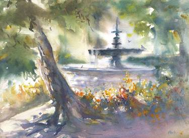 Print of Impressionism Garden Paintings by Merite Watercolour