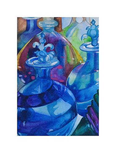 Blue glasses (watercolor paper illustration purple still life) thumb