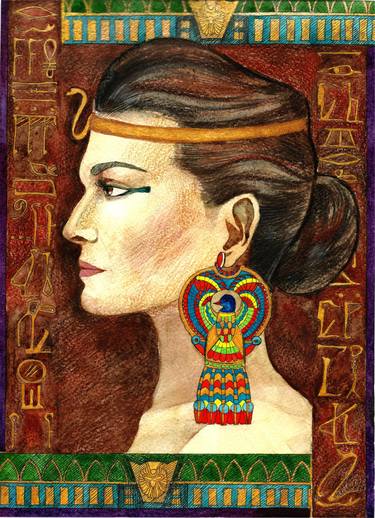 Cleopatra (portrait watercolor woman paper illustration brown) thumb