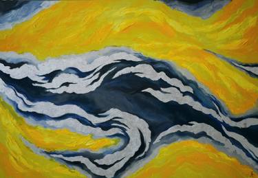Hope ( acrylic canvas yellow grey silver abstract painting ) thumb