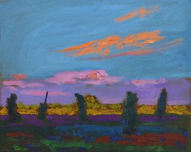 Evening landscape with orange and pink clouds thumb