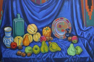 Still life with Apples on a blue background. No. 2 thumb