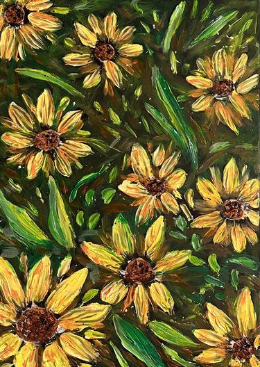Sunflower acrylic paste art thumb
