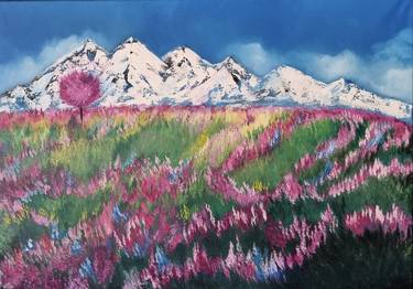 Mountain Field of flowers oil painting thumb
